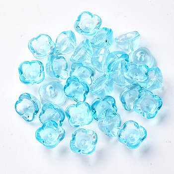 4-Petal Transparent Spray Painted Glass Bead Caps, Flower, Light Sky Blue, 11.5x11.5x7mm, Hole: 1.6mm