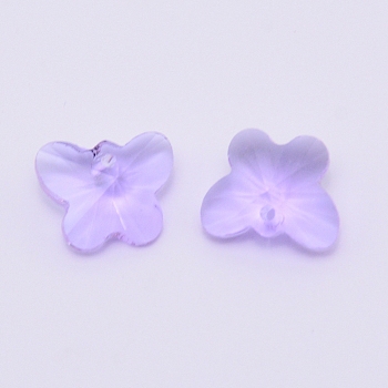 Transparent Glass Pendants, Faceted, Butterfly Charms, Lilac, 12x15x8mm, Hole: 1.5mm