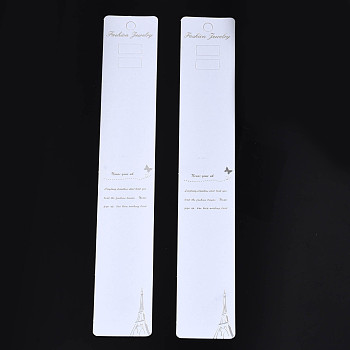 Cardboard Jewelry Display Cards, for Necklaces, Jewelry Hang Tags, Rectangle with Word Fashion Jewelry, White, 22x3.5x0.05cm