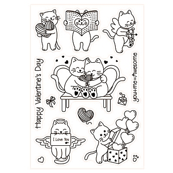 PVC Plastic Stamps, for DIY Scrapbooking, Photo Album Decorative, Cards Making, Stamp Sheets, Cat Pattern, 16x11x0.3cm