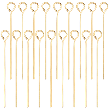 300Pcs Brass Eye Pins, Long-Lasting Plated, Nickel Free, Real 18K Gold Plated, 25mm, Hole: 2mm, Pin: 0.5mm, 24 Gauge