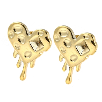 304 Stainless Steel Stud Earrings Findings, Heart Earring Settings for Rhinestone, Real 18K Gold Plated, Fit For 4x4mm rhinstone, 16x13mm, Pin: 0.6mm