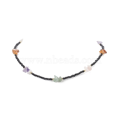 2Pcs 2 Style Natural Mixed Gemstone Chips & Glass Seed Beaded Necklaces Set for Women(NJEW-TA00051)-7