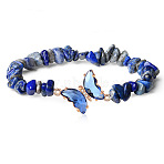 Fashionable Natural Lapis Lazuli Chips Beaded Bracelets, Metal Butterfly Link Bracelets for Women(TI6720-7)
