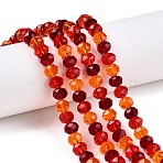 Transparent Glass Beads Strands, Faceted, Rondelle, Red, 8x6.5mm, Hole: 1mm, about 64~66pcs/strand, 15.55~16.8''(39.5~42cm)(X-GLAA-T023-08D)