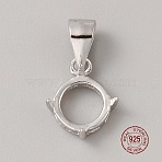 Rhodium Plated 925 Sterling Silver Open Back Bezel Pendant Cabochon Settings, Basket Pendant Setting with Prongs Mounting, Flat Round, with 925 Stamp, Platinum, Tray: 7.5mm, 10.5x8.5x3.5mm, Hole: 4.5x3.5mm (STER-WH0004-018A)