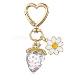 Acrylic Strawberry Pendant Decoration, Alloy Enamel Flower and Heart Swivel Snap Hook Clasps Charms, Thistle, 70mm(HJEW-SW00120-03)