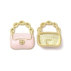 Alloy Enamel Pendants, Cadmium Free & Nickel Free & Lead Free, Golden, Handbag Charm, Pink, 19.5x16x4mm, Hole: 6x9mm(ENAM-F144-17D)