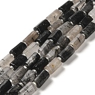 Natural Black Rutilated Quartz Beads Strands, with Seed Beads, Faceted, Column, 8.5~11x5.5~6.5mm, Hole: 1mm, about 14~15pcs/strand, 7.48''(19cm)(G-N327-06-30)