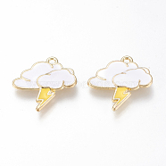 Alloy Enamel Pendants, Cadmium Free & Lead Free, Cloud with Lightning, Golden, White, 21x21x2.5mm, Hole: 1.6mm(ENAM-M043-01G-02-RS)