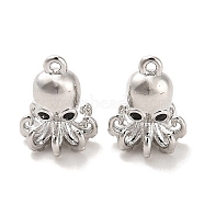Brass Micro Pave Black Cubic Zirconia Charms, Octopus, Real Platinum Plated, 10.5x8x7.5mm, Hole: 0.9mm(KK-C054-24P)