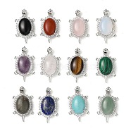 Natural & Synthetic Mixed Gemstone Pendants, Rack Plating Platinum Tone Brass Tortoise Charms with Rhinestone, Cadmium Free & Lead Free, 48.5x28.5x14mm, Hole: 7x4mm(G-A095-04P)