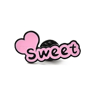 Heart with Word Sweet Enamel Pins, Black Alloy Brooches for Backpack Clothes, Pearl Pink, 17x34.5x1.5mm(JEWB-H016-02EB-04)