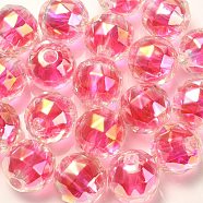Two Tone UV Plating Rainbow Iridescent Acrylic Beads, Faceted, Round, Deep Pink, 15x15.5mm, Hole: 3.8mm(TACR-D010-06E)