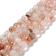 Natural Hematoid Quartz/Ferruginous Quartz Beads Strands, Faceted(128 Facets), Round, 8.5mm, Hole: 1mm, about 45pcs/strand, 14.96 inch(38cm)(G-E571-33B)