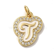 Brass Micro Pave Cubic Zirconia Pendants, with Jump Rings, Real 18K Gold Plated, Letter T, 17.5x14.5x2mm, Hole: 3.8mm(KK-K354-02G-T)