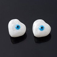Glass Beads, with Enamel, Heart with Evil Eye Pattern, White, 10.5x11x7mm, Hole: 1mm(GLAA-A009-05H)