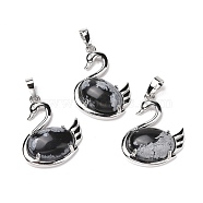 Natural Snowflake Obsidian Pendants, with Platinum Tone Brass Findings, Cadmium Free & Lead Free, Swan, 32x25x7.3mm, Hole: 8mm(G-M385-04P-J)