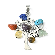 Chakra Gemstone Pendants, Tree of Life Charms with Antique Silver Plated Alloy Findings, 41x40x6mm, Hole: 7x4.5mm(PALLOY-JF02392-02)
