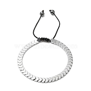 Synthetic Non-magnetic Hematite Arrow Braided Bead Bracelets, Platinum, Inner Diameter: 2-1/2~3-7/8 inch(6.4~9.8cm)(BJEW-E080-01B)