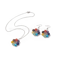 Natural & Synthetic Mixed Gemstone Beaded Flower Dangle Earrings & Pendant Necklace, 304 Stainless Steel Jewelry Set for Women, 17-7/8 inch(45.5cm), 50mm, Pin: 0.6mm(SJEW-JS01270)