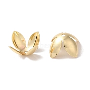 Rack Plating Brass Flower Bead Caps, 4-Petal, Long-Lasting Plated, Real 14K Gold Plated, 14.8x7.3mm, Hole: 1.4mm(KK-K381-06B-G02)