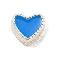 Heart Shape Silver 925 Sterling Silver Beads, with Enamel, with S925 Stamp, Dodger Blue, 5.5x6.5x4mm, Hole: 1.2mm(STER-A031-02C)