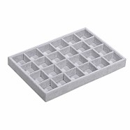 Synthetic Wood Jewelry Displays, Covered with Velvet, 24 Compartments, Cuboid, Light Grey, 350x240x32mm, Compartment: about 52x52mm(ODIS-N008-05)