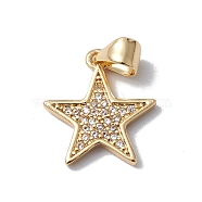 Rack Plating Brass Micro Pave Clear Cubic Zirconia Charms, Lead Free & Cadmium Free, Long-Lasting Plated, Star Charm, Real 18K Gold Plated, 15x13.5x1.5mm, Hole: 5x3.5mm(KK-H434-37G)