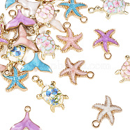 24Pcs 12 Style Alloy Enamel Pendants, Starfish/Tortoise/Whale Tail, Mixed Color, 15~24.5x13.5~17.5x3~5mm, Hole: 1.6~2.5mm, 2pcs/style(ENAM-TA0001-85)