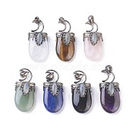 Natural Mixed Stone Pendants, with Brass Findings, Oval, Antique Silver, 44~46x20~21x16~17mm, Hole: 5x7mm(G-F639-09)