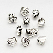 Tibetan Style Alloy Large Hole European Beads, Mixed Shape, Antique Silver, 10~11x7.5~17x7~8mm, Hole: 5mm, about 35~40pcs/100g(MPDL-M048-03)