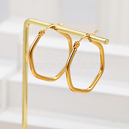 Stainless Steel Hoop Earring, Hexagon, for Women, Real 18K Gold Plated, 30x28mm(WW8824)