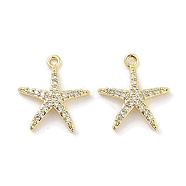 Brass Micro Pave Clear Cubic Zirconia Pendants, Starfish, Real 18K Gold Plated, 16x14x2mm, Hole: 1.2mm(ZIRC-P120-05G)