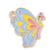 Alloy Enamel Pendants, Light Gold, Butterfly Charm, Light Sky Blue, 20x16x1.5mm, Hole: 1.6mm(ENAM-Z010-13B-KCG)