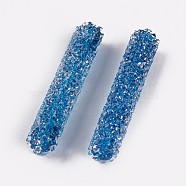 Glass Rhinestone Beads, For DIY Jewelry Craft Making, Tube, Aquamarine, 32~33x6mm, Hole: 0.8mm(GLAA-P046-B07)