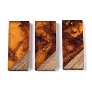 Resin & Wood Pendants, Rectangle Charms, Chocolate, 38.5x15.5x3.5mm, Hole: 2mm(WOOD-F015-09A)