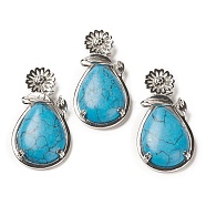 Natural Turquoise Pendants, with Brass Findings, Flower with Teardrop, 56x28x8mm, Hole: 5x2.5mm(G-A031-02P-10)