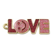 Alloy Pendants, with Enamel, Valentine's Day, Word, 11x32x1.5mm, Hole: 1.8mm(ENAM-D285-04G-08)