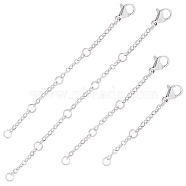 32Pcs 4 Style 304 Stainless Steel Cable Chain Extender, End Chains with Lobster Claw Claps, Stainless Steel Color, 50~100mm, 8pcs/style(STAS-CN0001-60)
