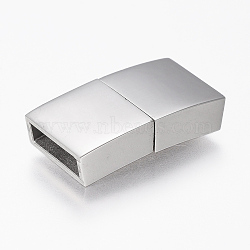 304 Stainless Steel Magnetic Clasps with Glue-in Ends, Rectangle, Stainless Steel Color, 23x12x5mm, Hole: 3x10mm(STAS-F130-46P)