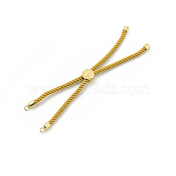 Twisted Nylon Cord Silder Bracelets, Link Bracelet Making for Connector Charm, with Long-Lasting Plated Golden Brass Cord End & Alloy Tree of Life, Orange, 8-3/4~8-7/8 inch(22.2~22.6cm), Hole: 2mm(DIY-B066-03G-16)