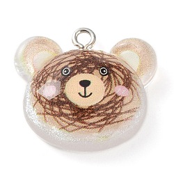 Translucent Resin Pendants, Glitter Charms with Platinum Tone Iron Loops, Bear, 21.5x22.5x8.5mm, Hole: 2mm(RESI-Z014-02A)