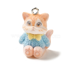 Cute Fox Flocking Resin Pendants, with Platinum Alloy Loop, Fox, 31.5x23x20mm, Hole: 2.5mm(MACR-Z001-02P)