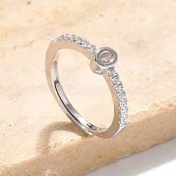 S925 Sterling Silver Adjustable Letter Rings for Women, with Micro Pave Cubic Zirconia, Letter O, 2mm,US Size 5 1/2(16.1mm), Letter: 5x4mm(RJEW-M068-01P-O)