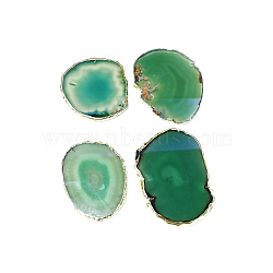Natural Agate Coaster, Agate Slices, with Brass Edage, Nugget, Dark Slate Gray, 85~97x71~78x4~6mm(AJEW-NH0001-04G-03)