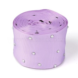 Polyester Grosgrain Ribbon, with Single Face Crystal Rhinestone, for Crafts Gift Wrapping, Party Decoration, Lilac, 2 inch(52mm), 5 yards/roll(4.57m/roll)(OCOR-G008-05L)