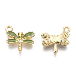 Light Gold Plated Alloy Charms, with Enamel, Dragonfly, Olive Drab, 14.5x15.5x3mm, Hole: 1.8mm(ENAM-T009-02C)