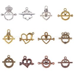 Tibetan Style Alloy Toggle Clasps, Mixed Color, Toggle: 14~23.5x12~17x2~4mm, hole: 1.5~2mm, Bar: 16.5~25x6~13x2.5~4mm, hole: 1.5~2mm, 10sets/kind, 120sets/set(TIBE-PH0004-04-WH)