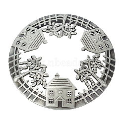 Zinc Alloy Cover, for Aromatherapy Candle, Round with House, Antique Silver, 81x14mm(PALLOY-WH0071-64AS)
